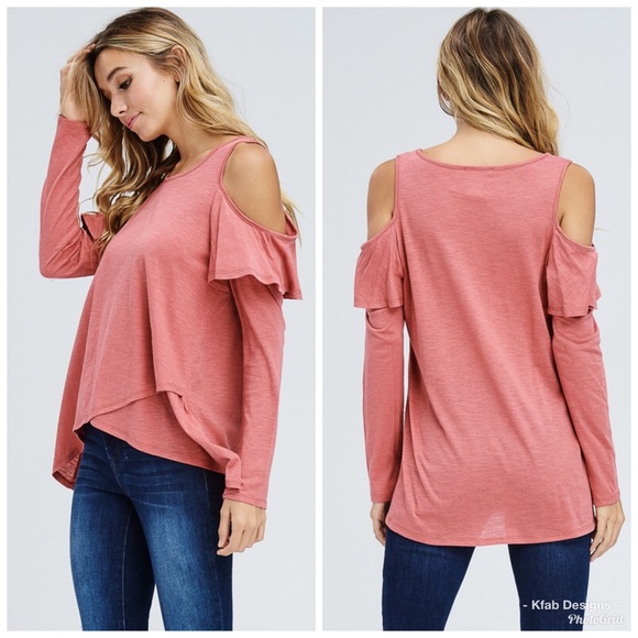 LAST 1! 🛍Pretty Ruffle Hi Lo Cold Shoulder Top! - Picture 3 of 7